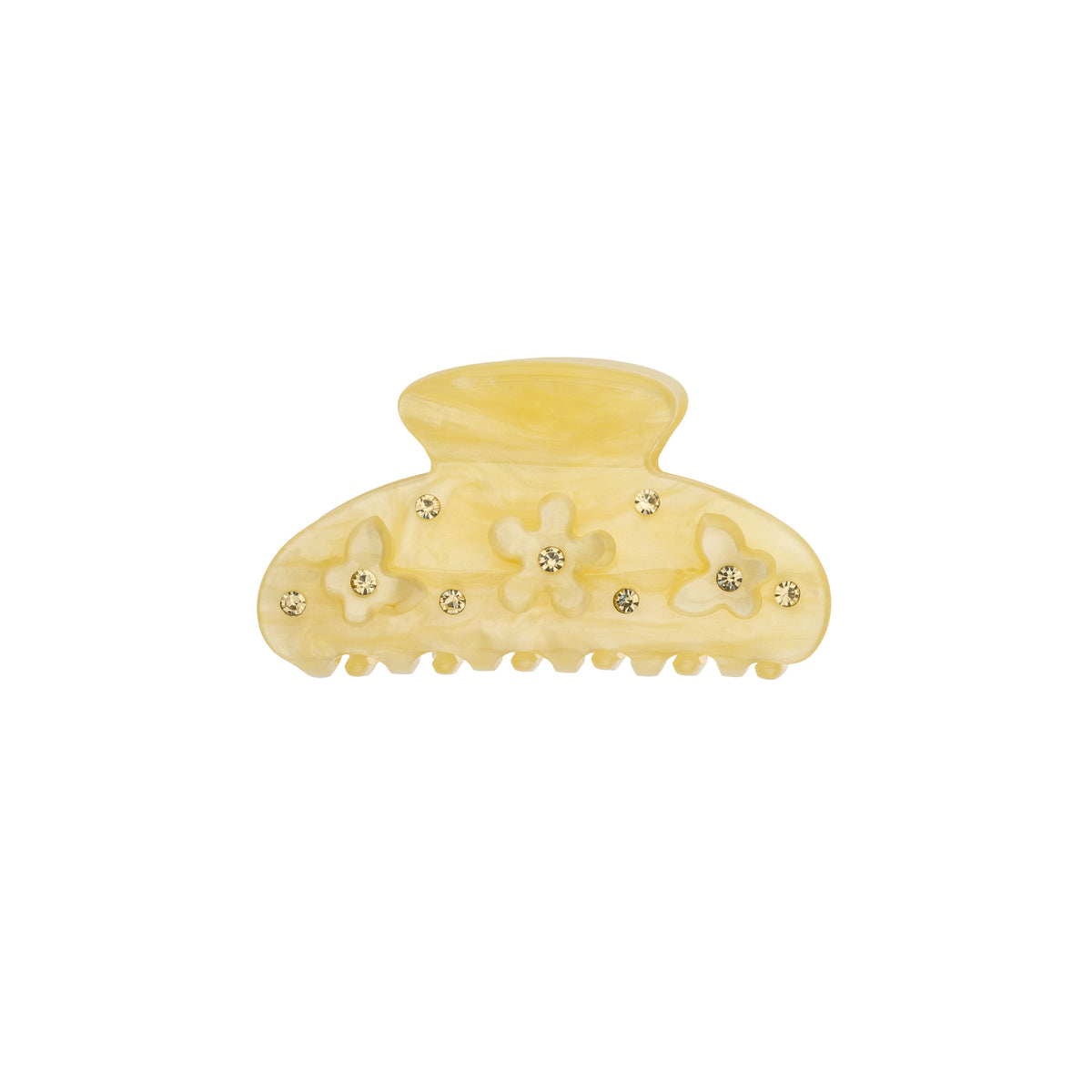 FLOWER & BUTTERFLY HAIR CLAW SMALL PALE YELLOW W/PALE YELLOW