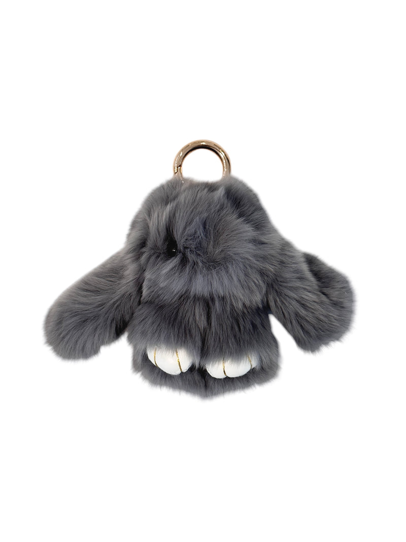 FLUFFY BUNNY BAG CHARM GREY