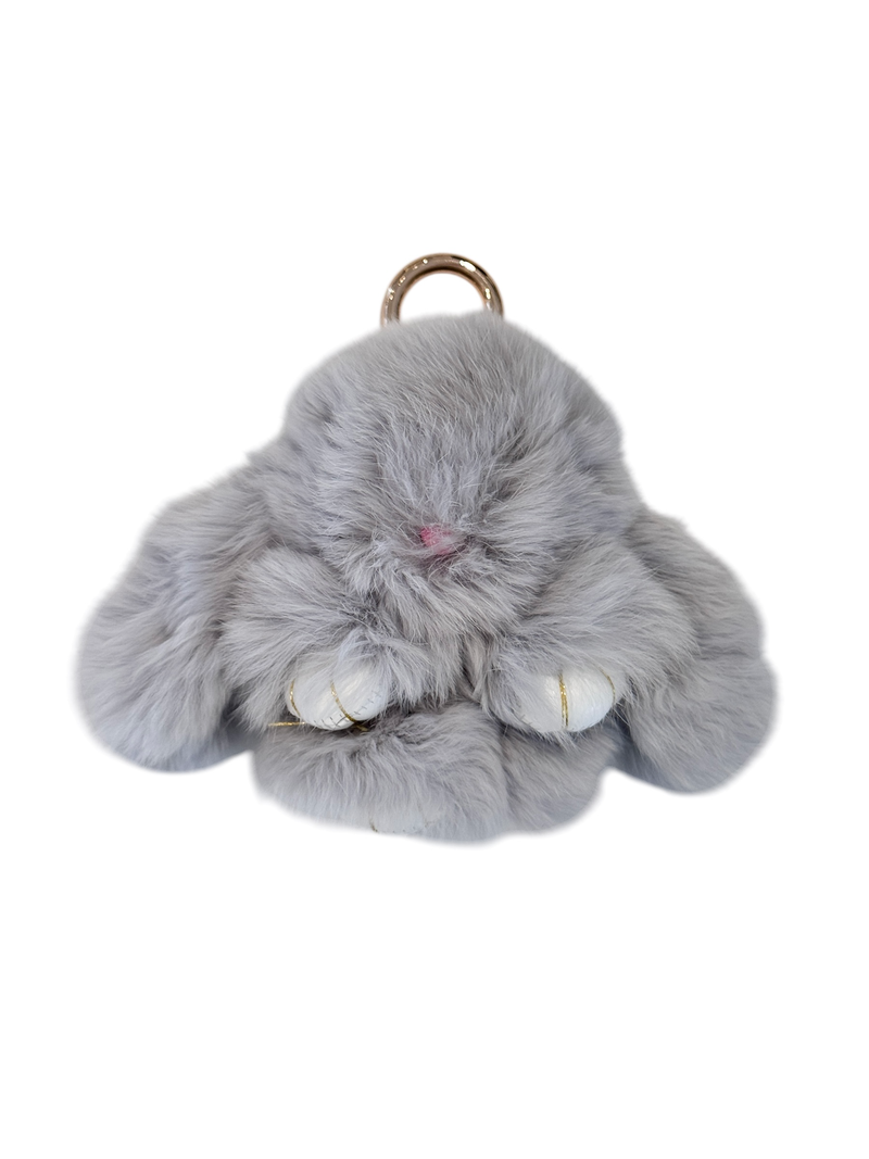 FLUFFY BUNNY BAG CHARM LIGHT GREY