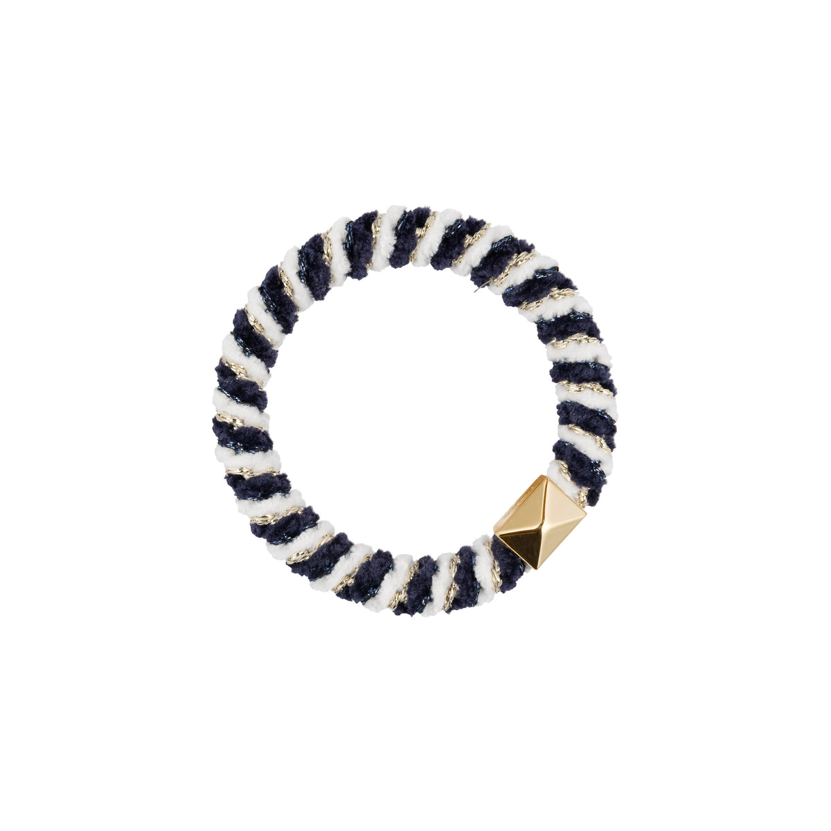 FLUFFY FAT HAIR TIE NAVY BLUE & WHITE PEARL MIX