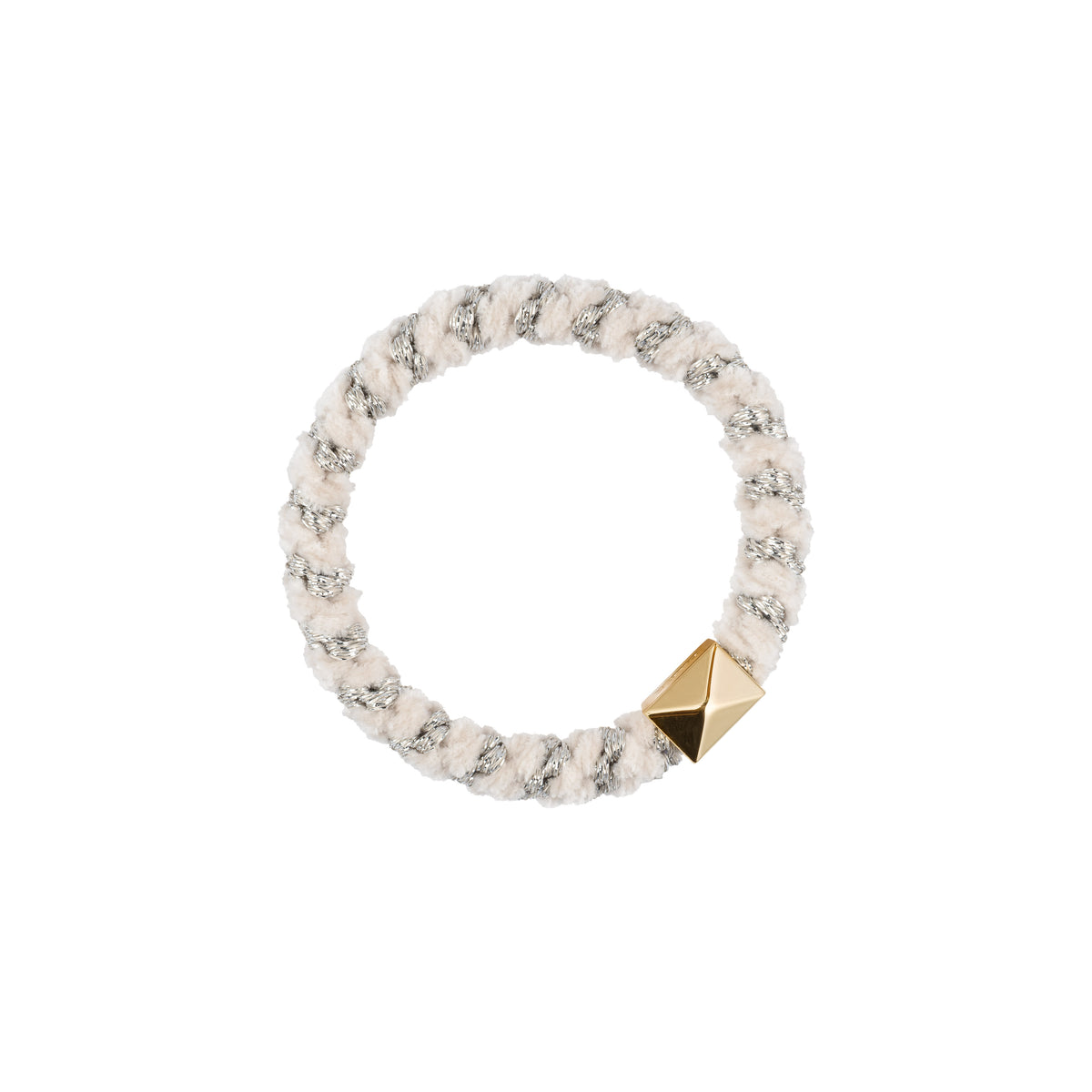 FLUFFY FAT HAIR TIE OFF WHITE GLITTER STRIPE