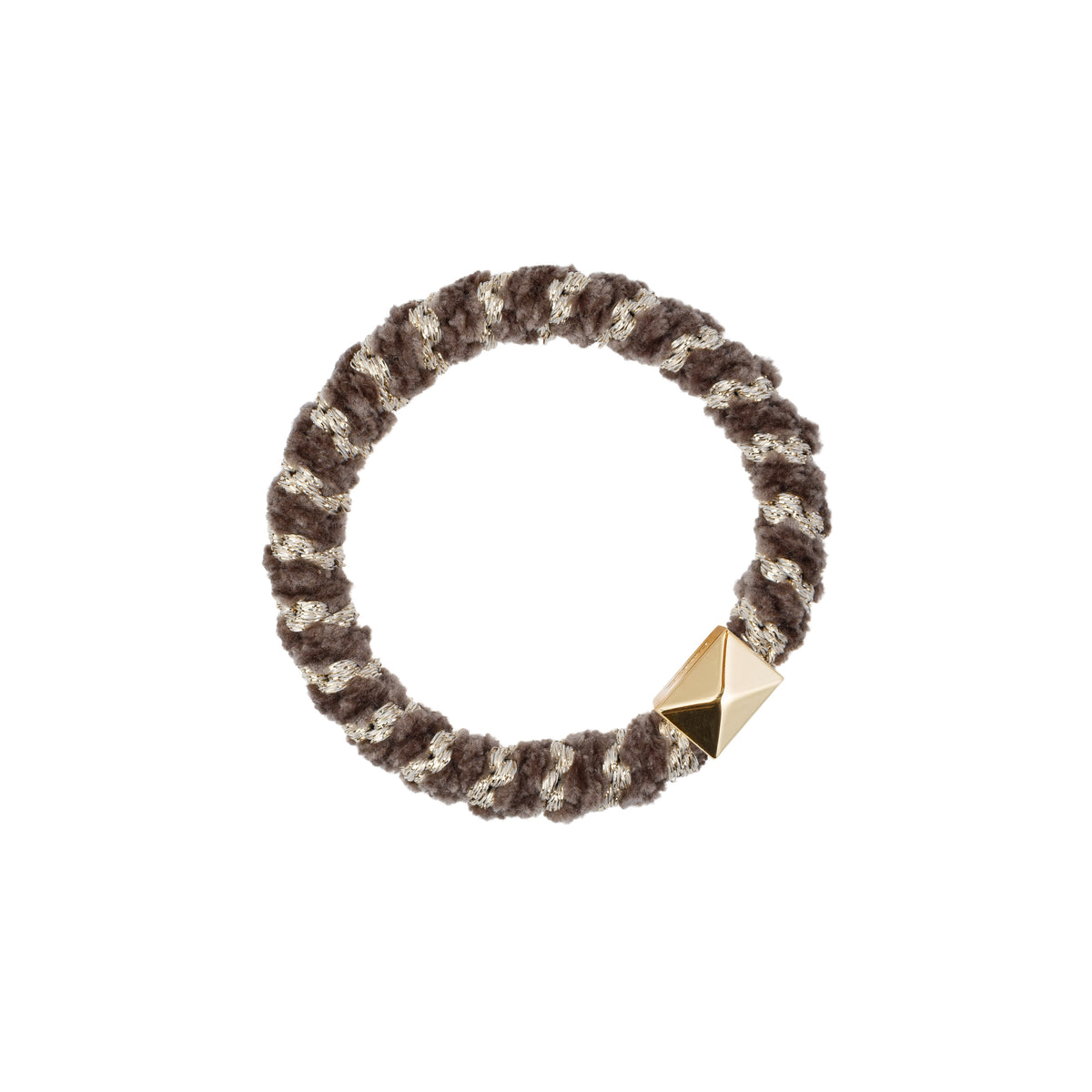 FLUFFY FAT HAIR TIE WARM TAUPE STRIPE