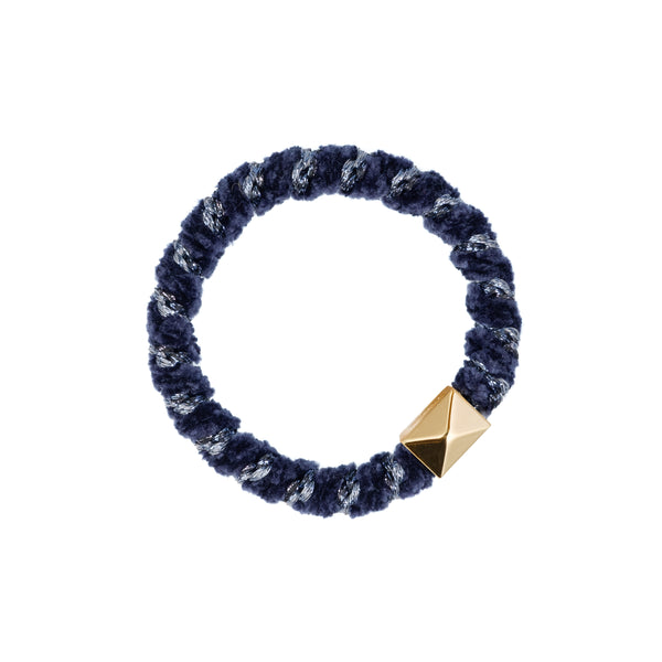 FLUFFY FAT HAIR TIE NAVY BLUE GLITTER MIX