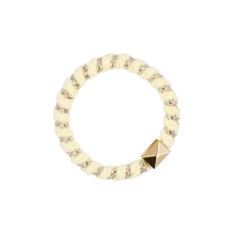 FLUFFY FAT HAIR TIE PALE YELLOW STRIPE