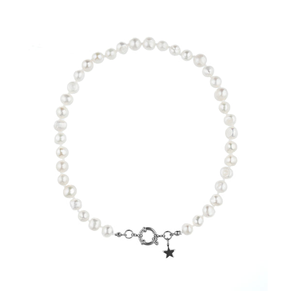 FRESH WATER PEARL NECKLACE 8 MM 38 CM W/SILVER CLASP