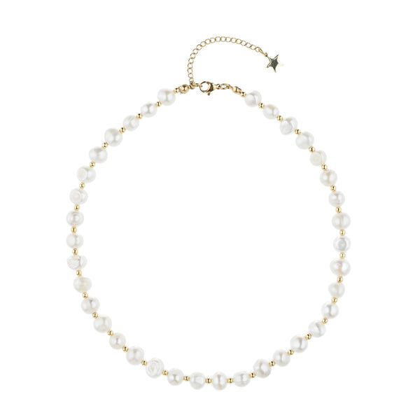 FRESH WATER PEARL NECKLACE 8 MM 40 CM W/GOLD BEADS