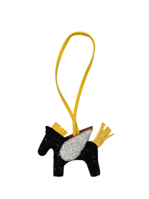 FULL BLING PONY BAG CHARM BLACK W/SILVER & YELLOW