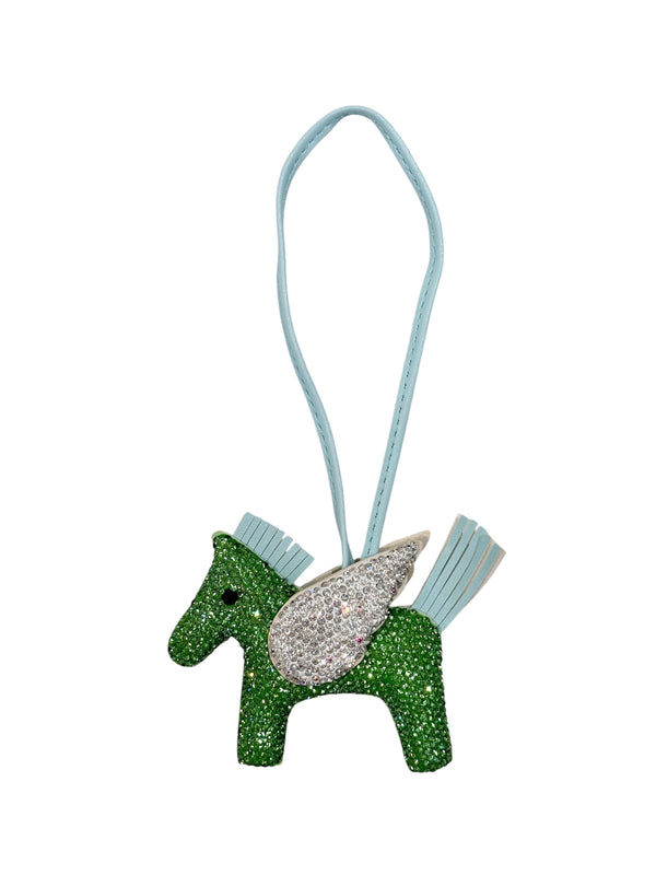 FULL BLING PONY BAG CHARM GREEN W/SILVER & LIGHT BLUE