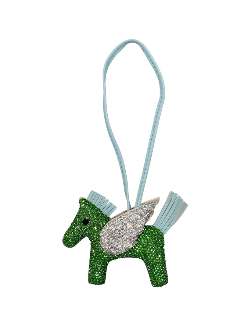 FULL BLING PONY BAG CHARM GREEN W/SILVER & LIGHT BLUE