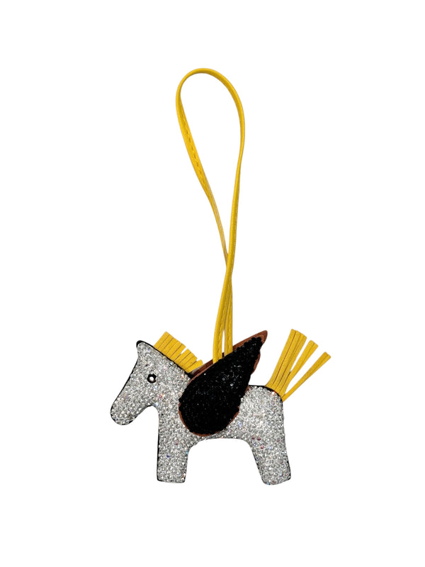 FULL BLING PONY BAG CHARM SILVER W/BLACK & YELLOW