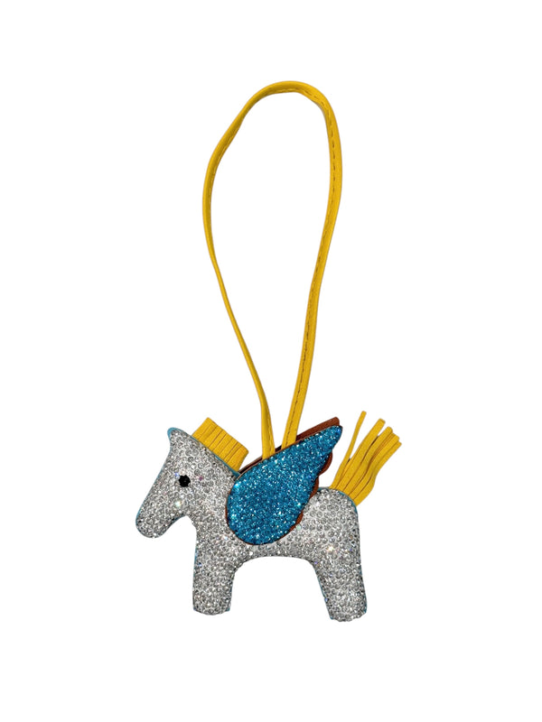 FULL BLING PONY BAG CHARM SILVER W/BLUE & YELLOW