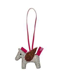 FULL BLING PONY BAG CHARM SILVER W/BROWN & PINK