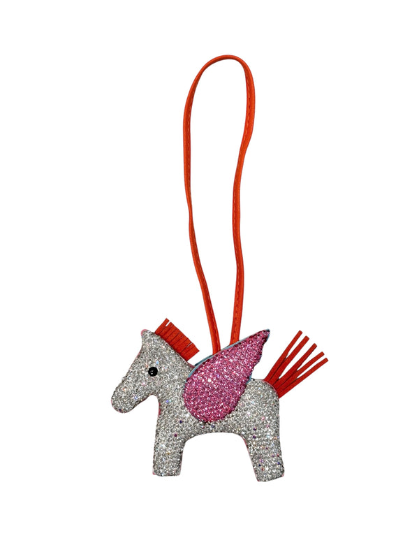 FULL BLING PONY BAG CHARM SILVER W/PINK & ORANGE
