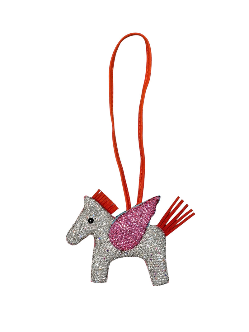 FULL BLING PONY BAG CHARM SILVER W/PINK & ORANGE