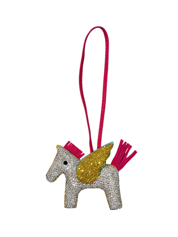 FULL BLING PONY BAG CHARM SILVER W/YELLOW & PINK