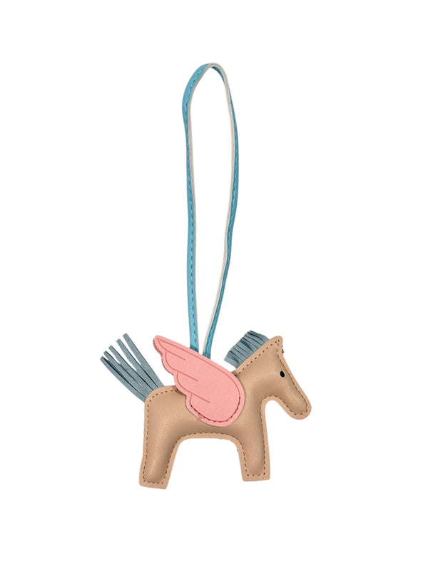 FULL BLING PONY BAG CHARM SILVER W/BROWN & BLUE