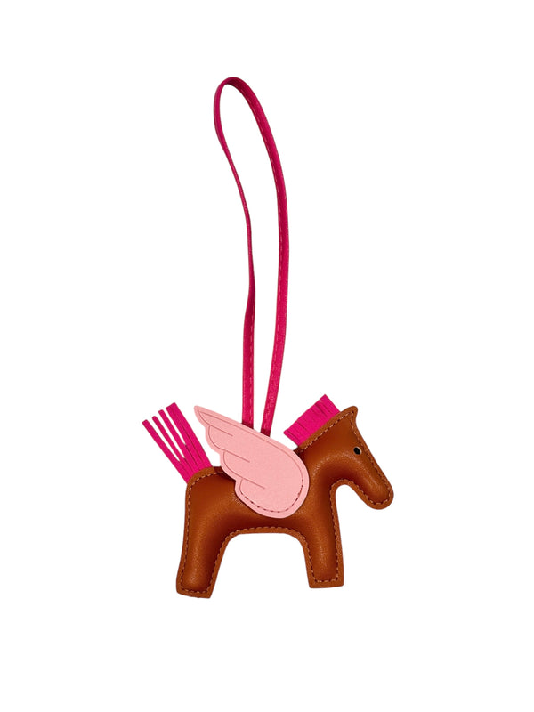 FULL BLING PONY BAG CHARM SILVER W/BROWN & PINK