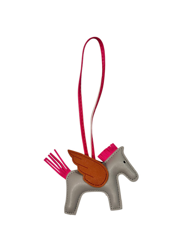 FULL BLING PONY BAG CHARM SILVER W/GREY & PINK