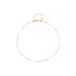 GLASS BEAD NECKLACE W/MOP STAR & PEARLS LIGHT ROSE
