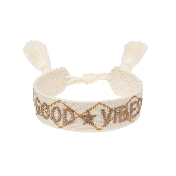 WOVEN FRIENDSHIP BRACELET "Good Vibes" Vanilla W/Sand