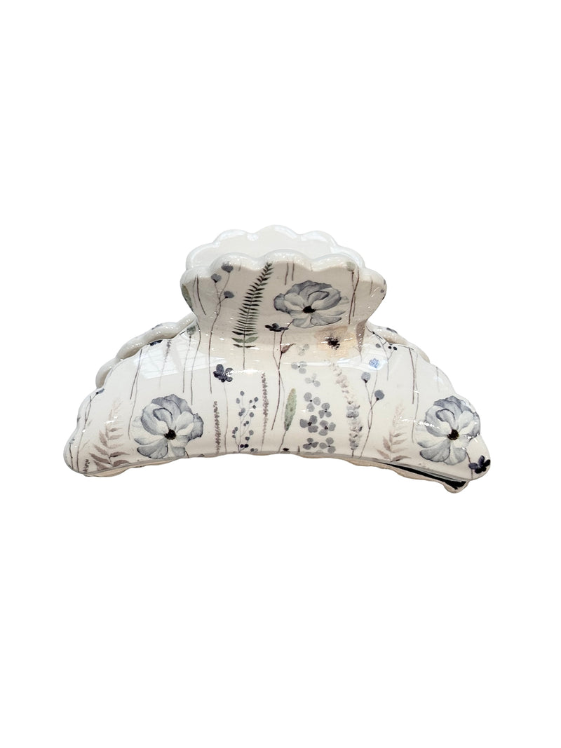 HAIR CLAW X LARGE BLUE TONES FLOWER PATTERN