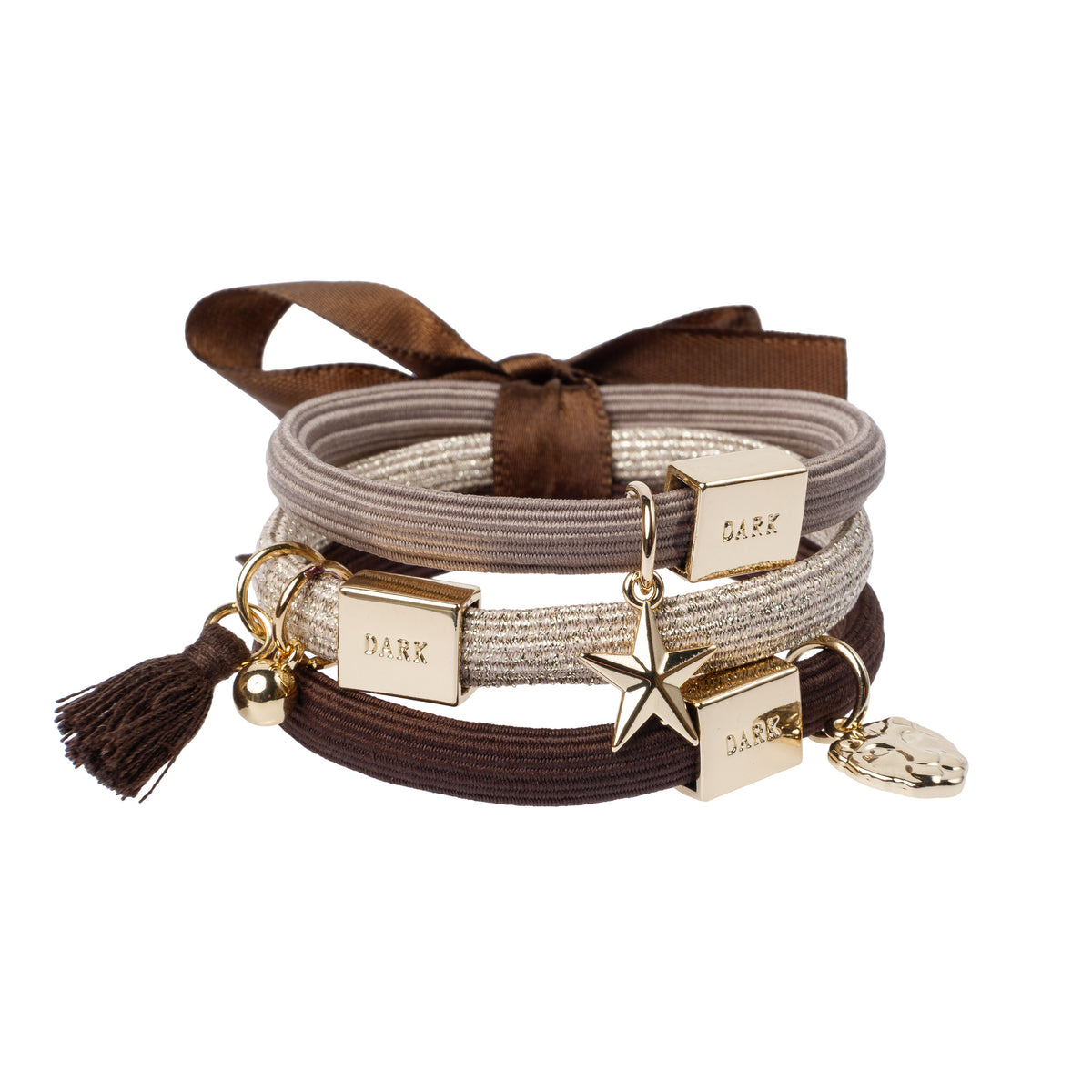 HAIR TIES 3 PK CHARM COMBO CHOCOLATES W/GOLD