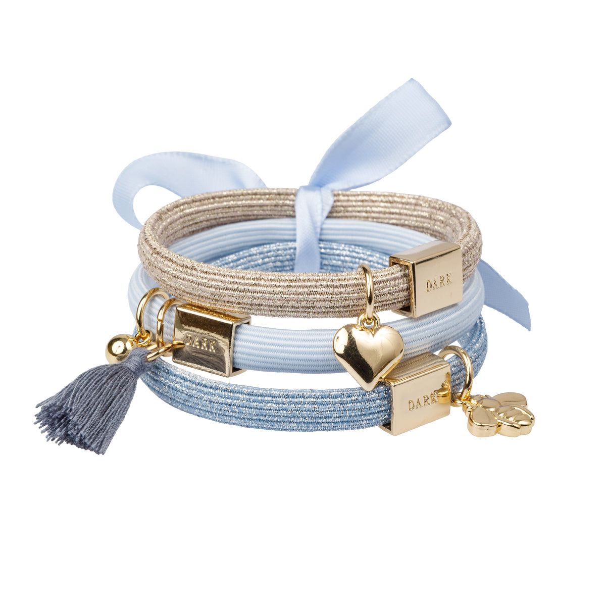 HAIR TIES 3 PK CHARM COMBO COOL BLUES W/GOLD
