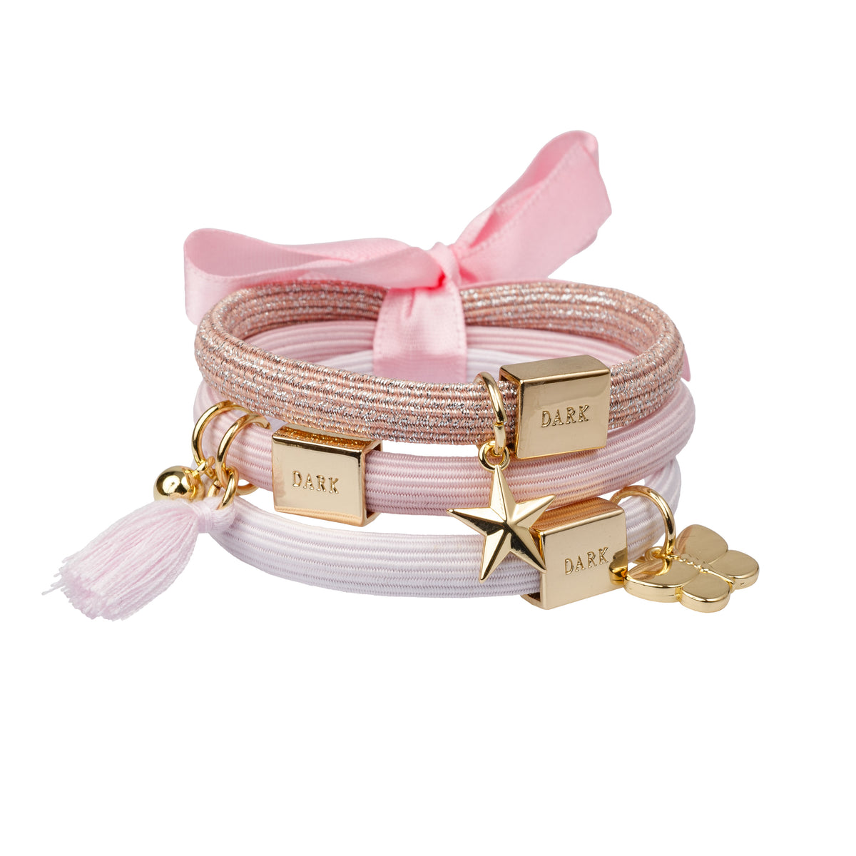 HAIR TIES 3 PK CHARM COMBO COTTON CANDY W/GOLD