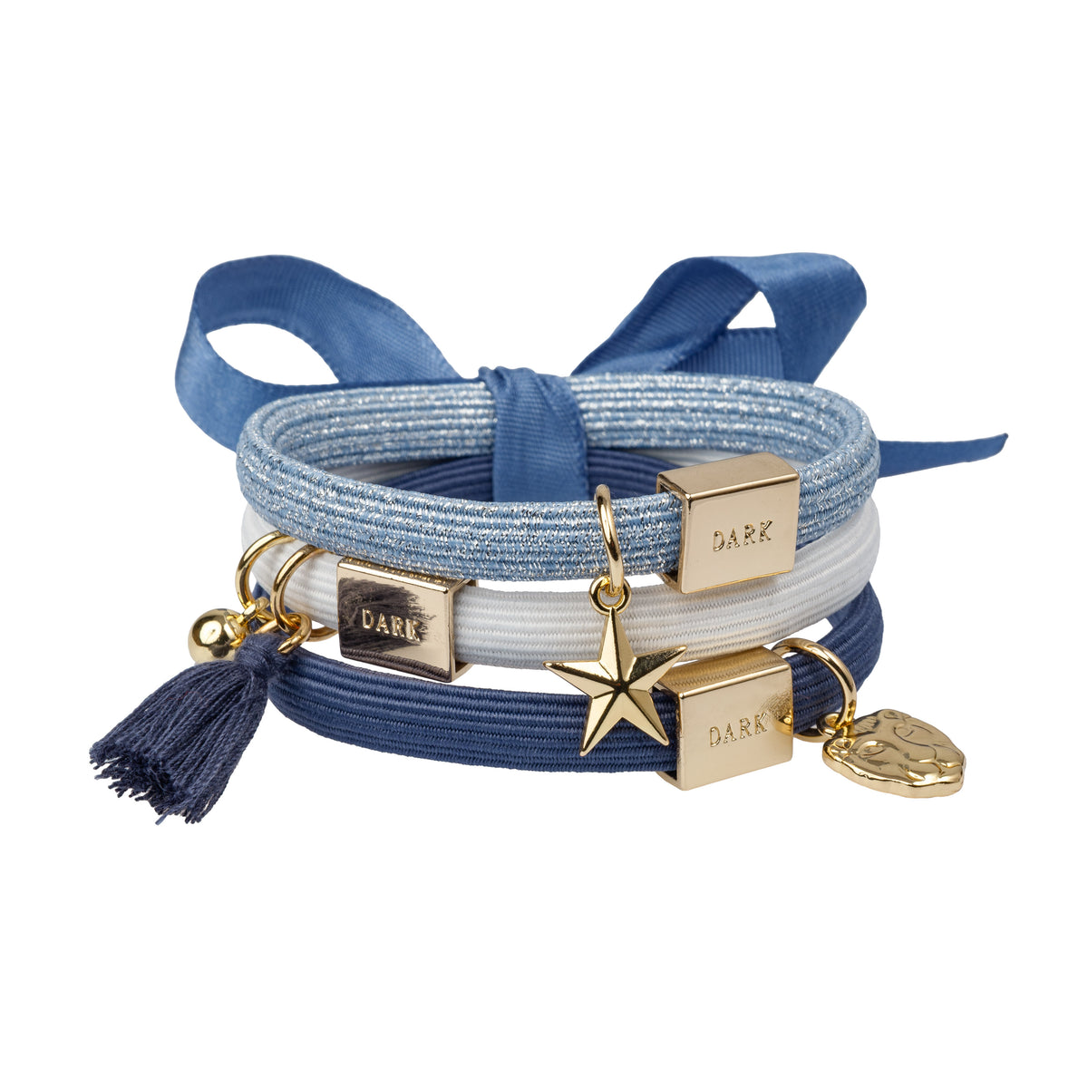 HAIR TIES 3 PK CHARM COMBO COUNTRY BLUES W/GOLD