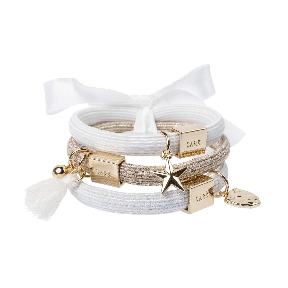 HAIR TIES 3 PK CHARM COMBO OFF WHITES W/GOLD