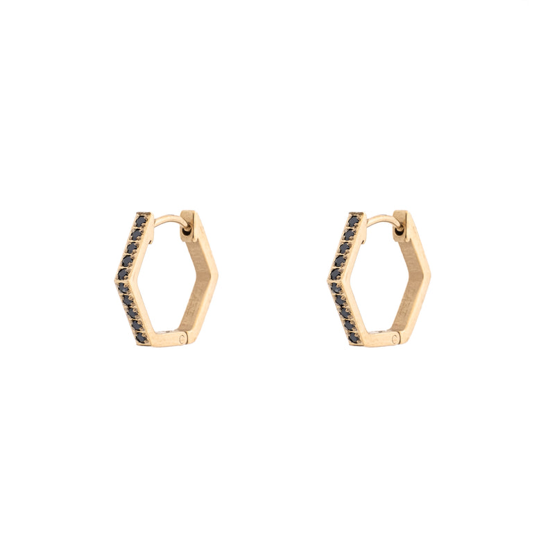 HEXAGON CRYSTAL HOOPS BLACK