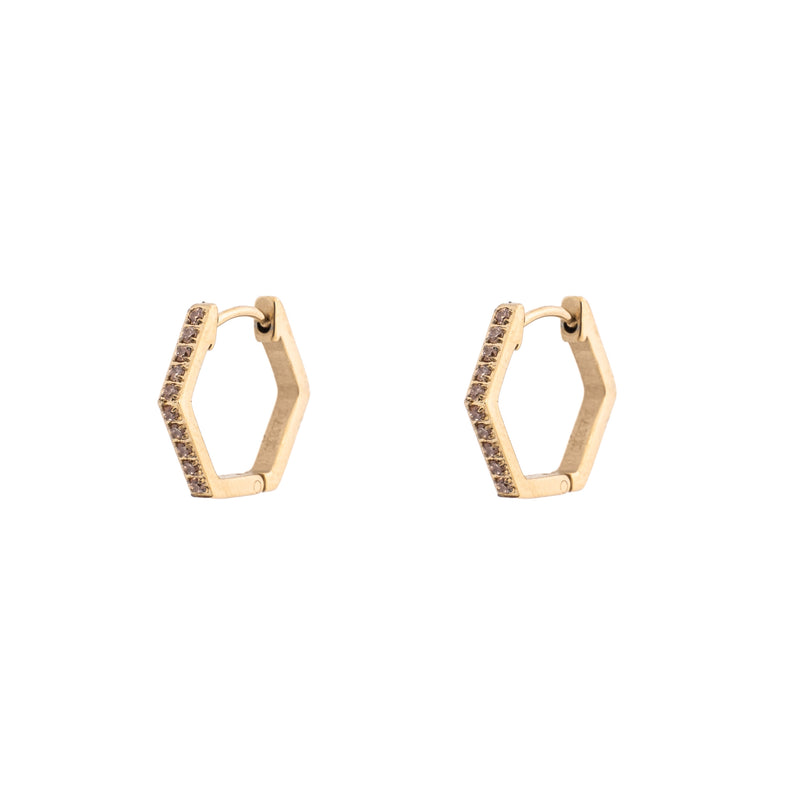 HEXAGON CRYSTAL HOOPS CHAMPAGNE