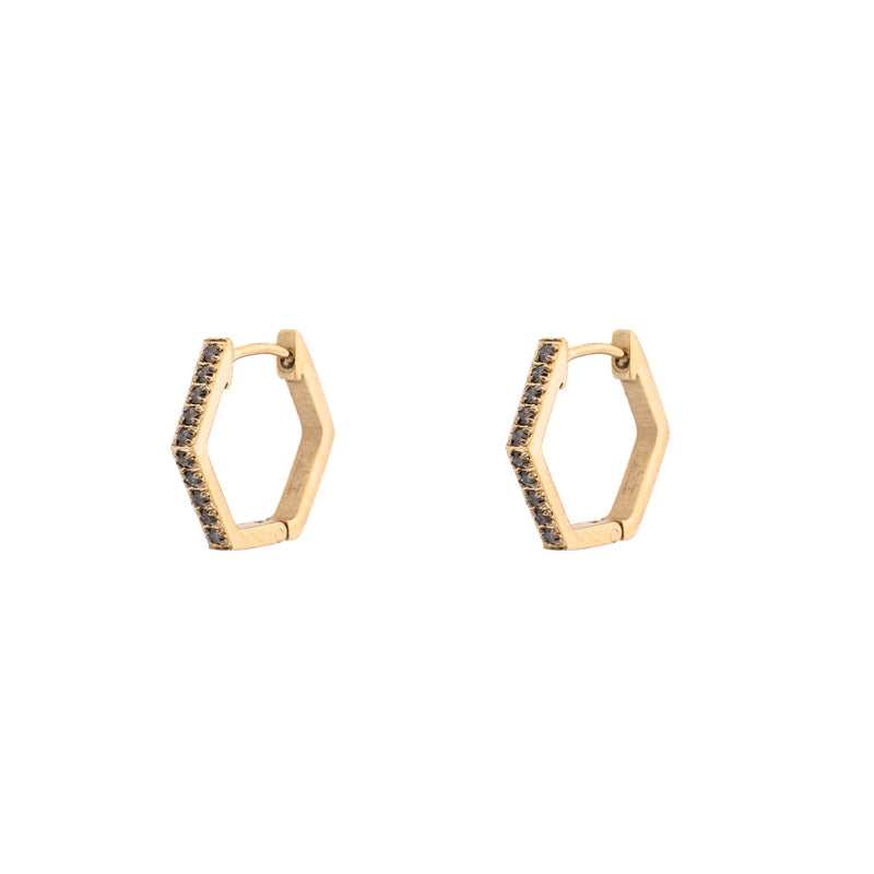 HEXAGON CRYSTAL HOOPS DARK GREY