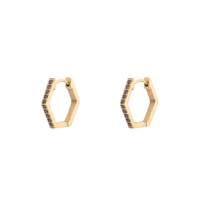 HEXAGON CRYSTAL HOOPS SOFT BROWN