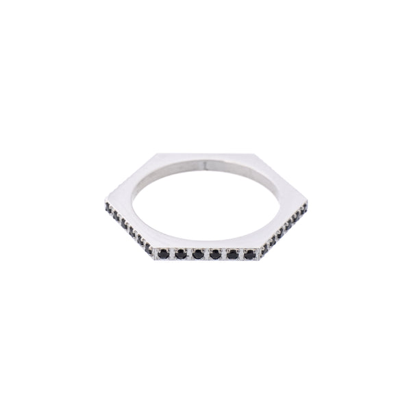 HEXAGON CRYSTAL RING BLACK W/SILVER