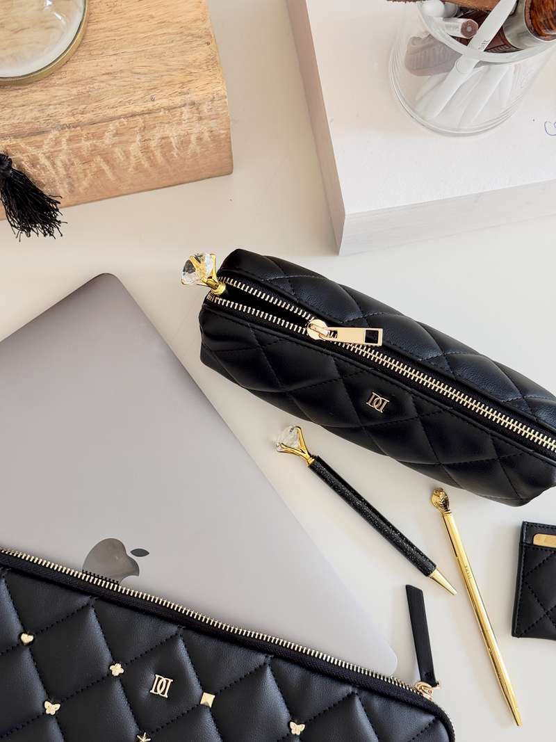 LEATHER QUILTED TOOL POUCH BLACK