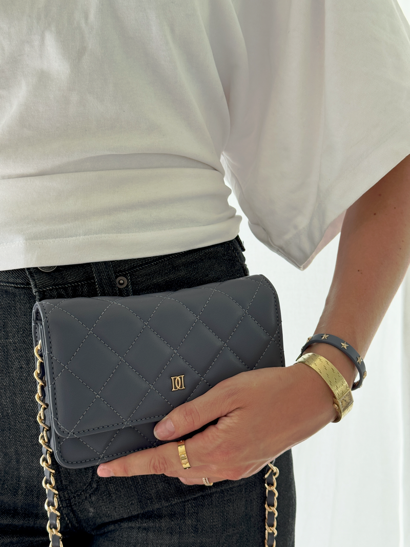 LEATHER QUILTED MINI BAG STEEL BLUE