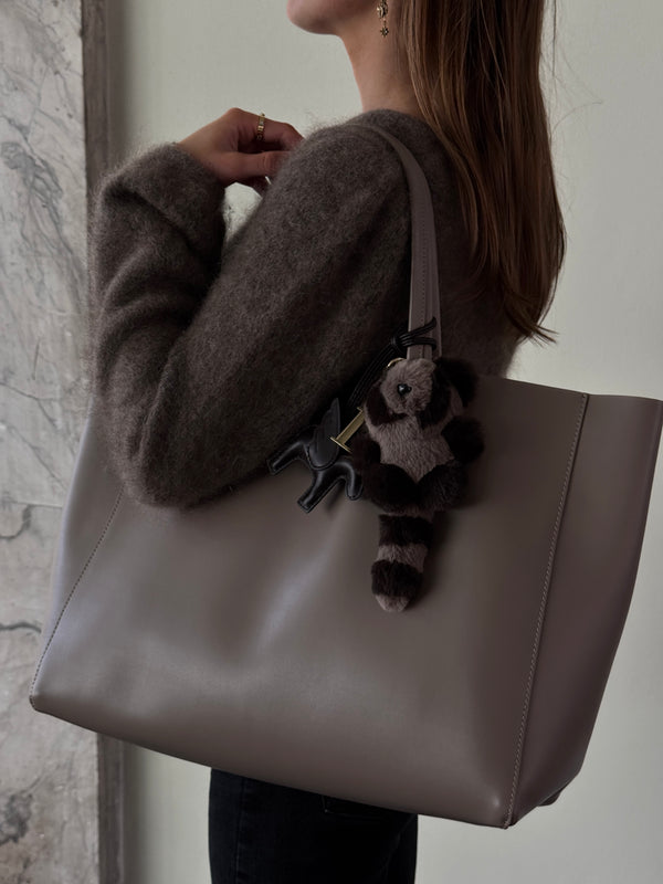RACCOON BAG CHARM CHOCOLATE BROWN W/WARM TAUPE