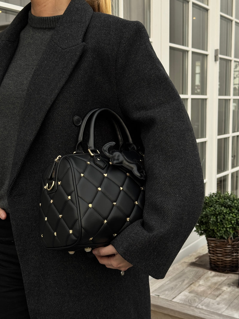 LEATHER QUILTED BOWLER BAG SMALL W/SIGN STUDS
