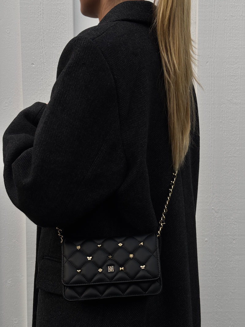 LEATHER QUILTED MINI BAG W/SIGN STUDS BLACK