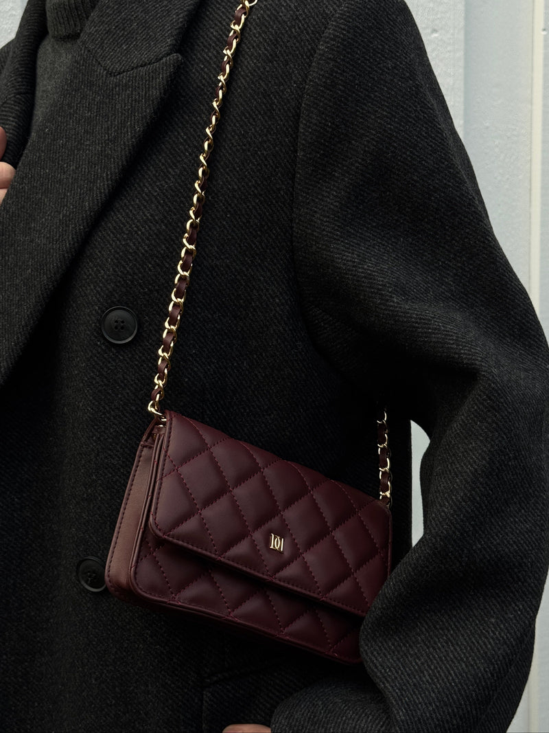 LEATHER QUILTED MINI BAG MAROON