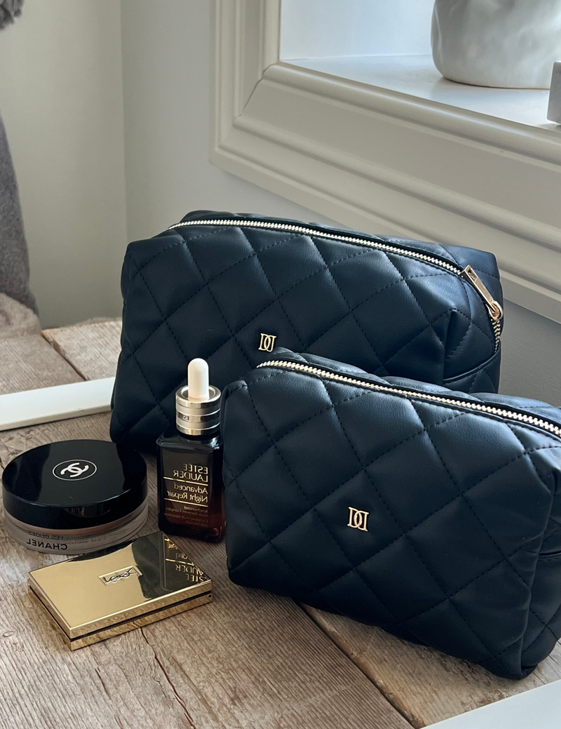 LEATHER QUILTED MAKE-UP POUCH LARGE BLACK