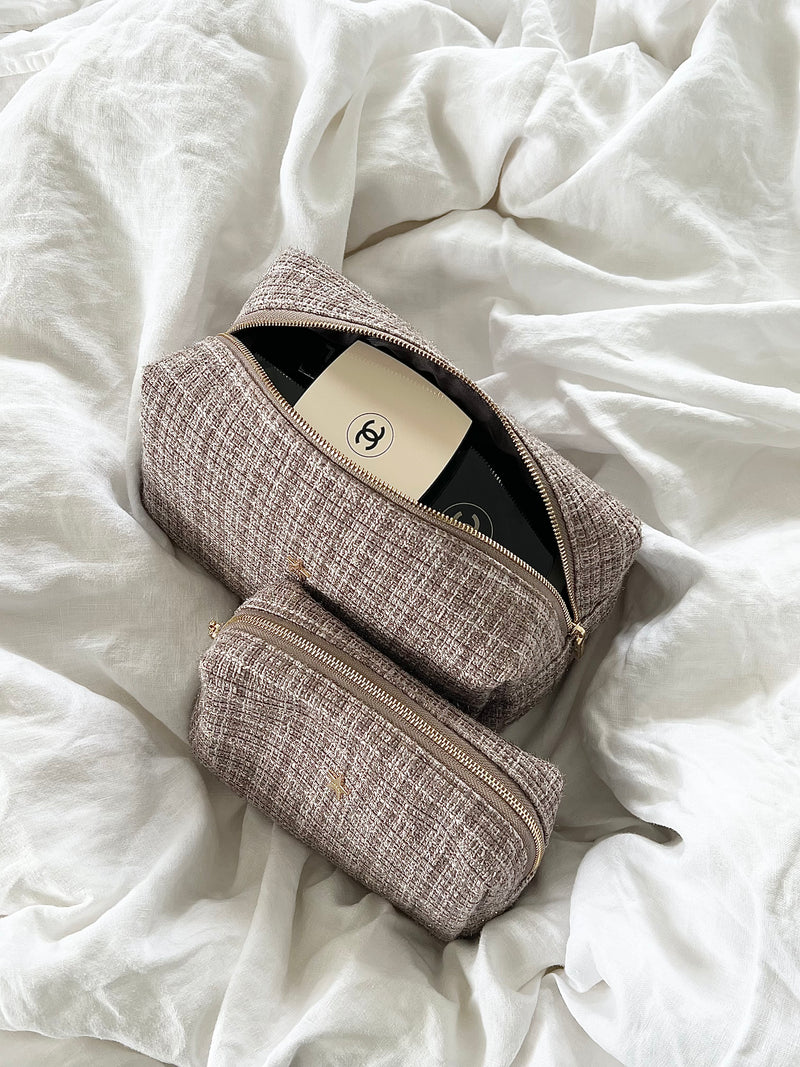 TWEED MAKE-UP POUCH LARGE WARM TAUPE