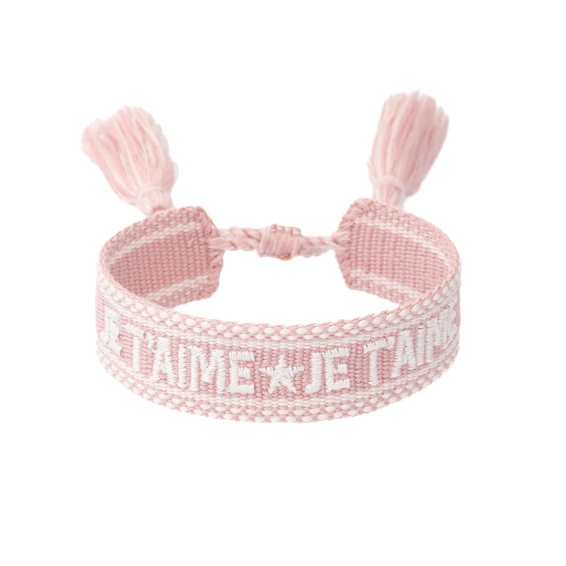 WOVEN FRIENDSHIP BRACELET "Je T'aime" Light Rose