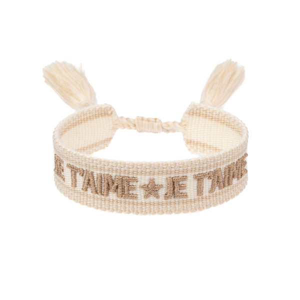 WOVEN FRIENDSHIP BRACELET "Je T'aime" Vanilla W/Sand