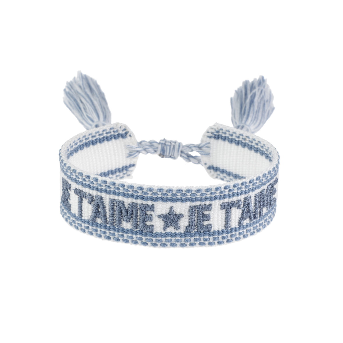 WOVEN FRIENDSHIP BRACELET - "Je Taime" White W/Country Blue
