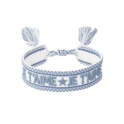 WOVEN FRIENDSHIP BRACELET "Je T'aime" White W/Light Blue