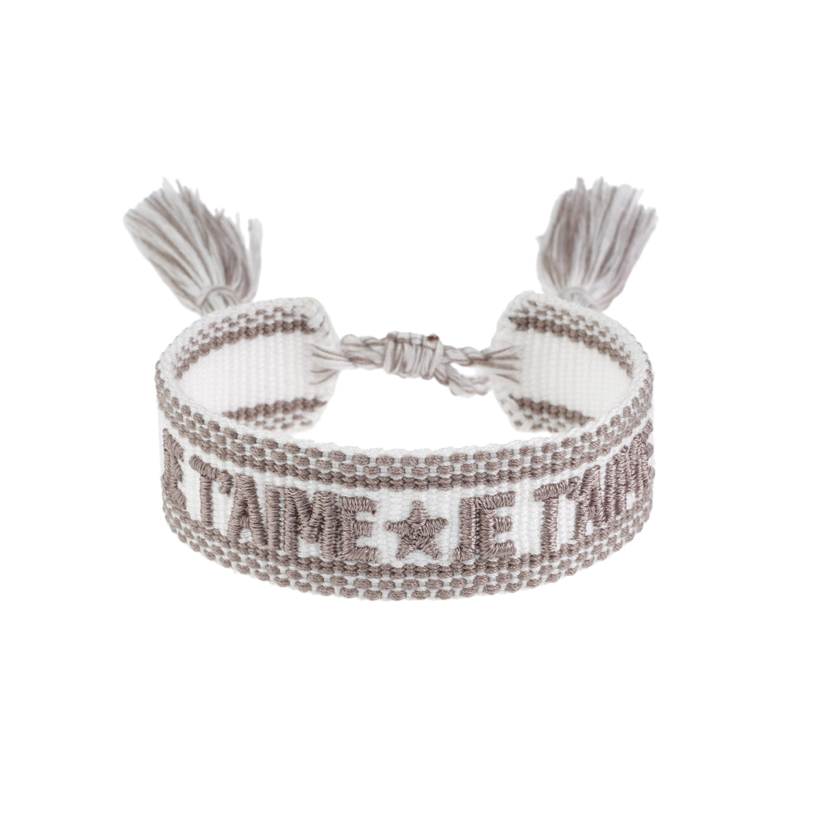WOVEN FRIENDSHIP BRACELET - "Je T´aime" White W/Warm Taupe