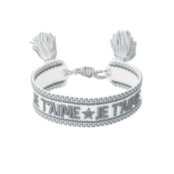 WOVEN FRIENDSHIP BRACELET "Je T'aime" White W/Teal