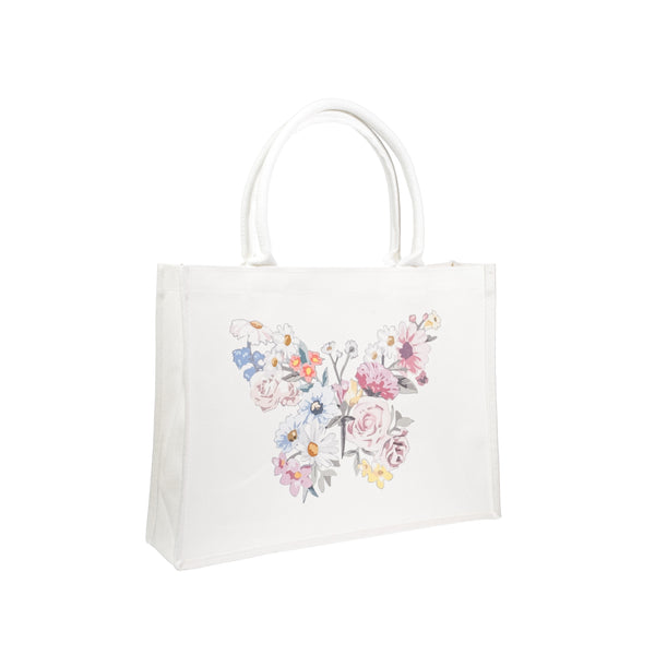 CANVAS TOTE MEDIUM OFF WHITE W/BUTTERFLY